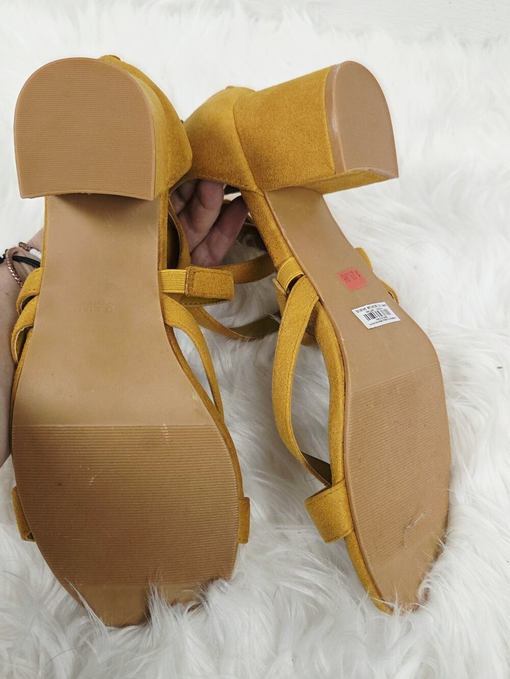 Torrid 9.5 Ww Extra Wide Mustard Strappy Block Heel Sandal - Picture 7 of 13